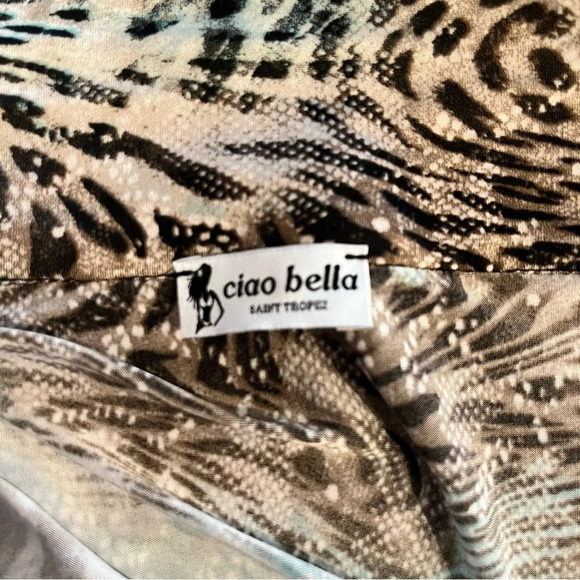 Caio Bella St Tropez Classic Aqua Brown Animal Print Wrap Dress Made in France M - Picture 5 of 7